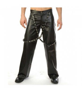 Men Gothic Biker Pant with Suspender Buckle Bondage Pants For Sale 